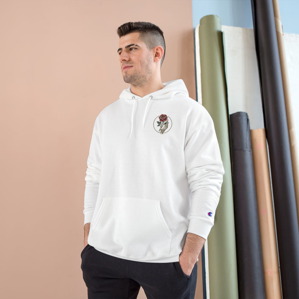 Rose Emblem Hoodie — Minimal Floral Champion Sweatshirt