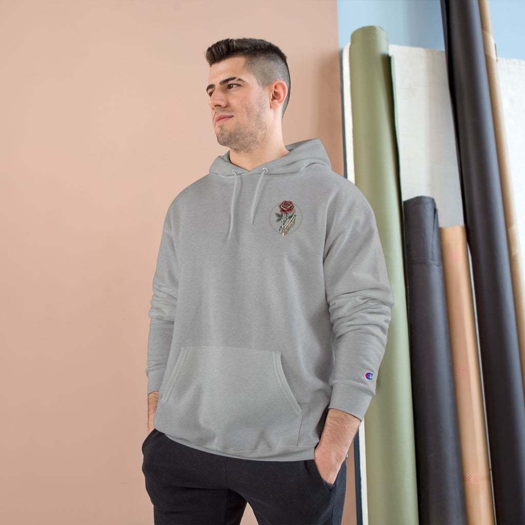Rose Emblem Hoodie — Minimal Floral Champion Sweatshirt