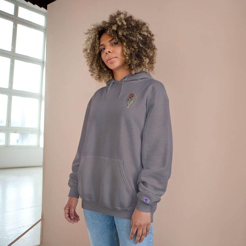 Rose Emblem Hoodie — Minimal Floral Champion Sweatshirt