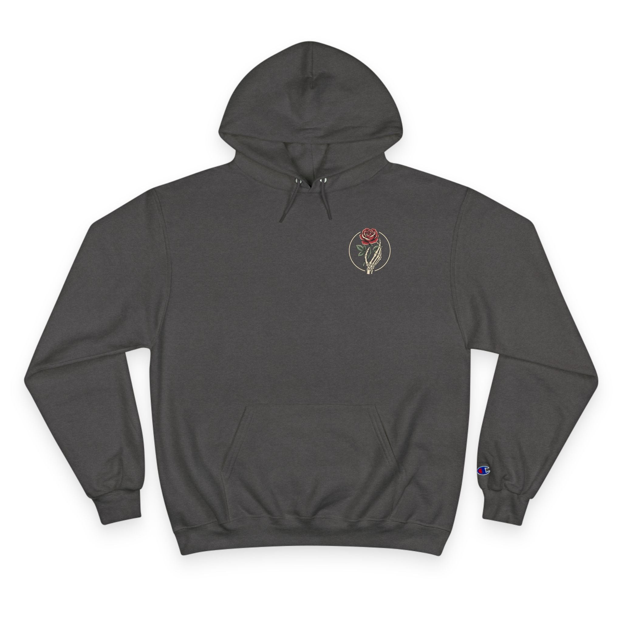 Rose Emblem Hoodie — Minimal Floral Champion Sweatshirt