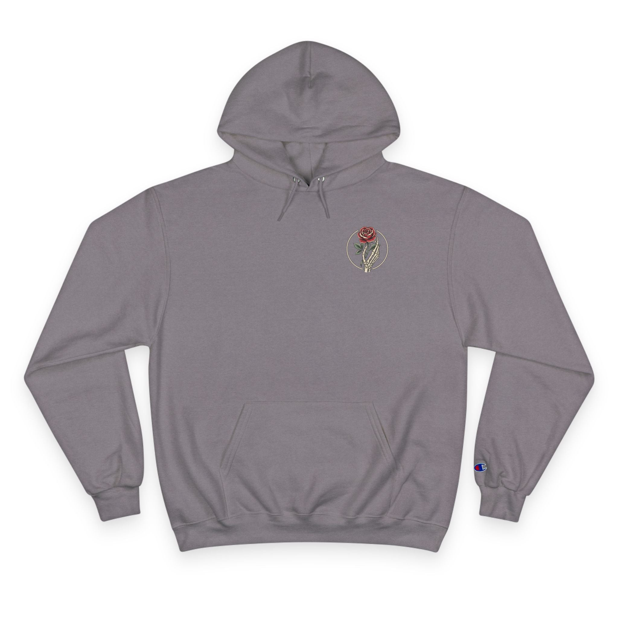 Rose Emblem Hoodie — Minimal Floral Champion Sweatshirt