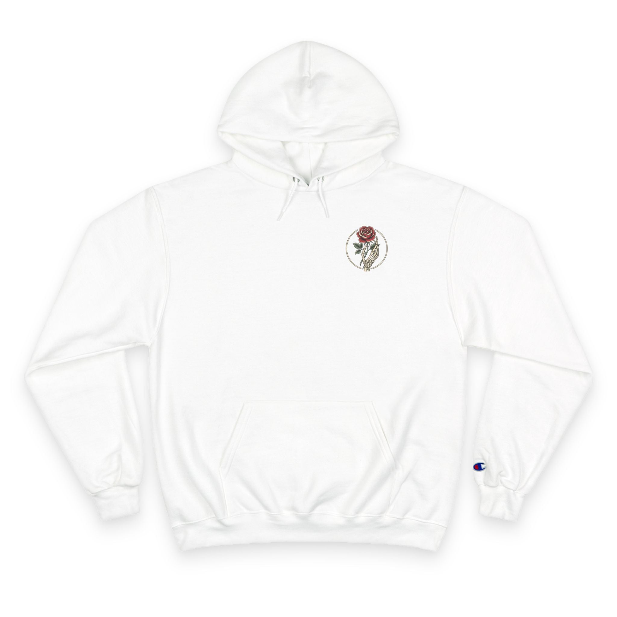Rose Emblem Hoodie — Minimal Floral Champion Sweatshirt