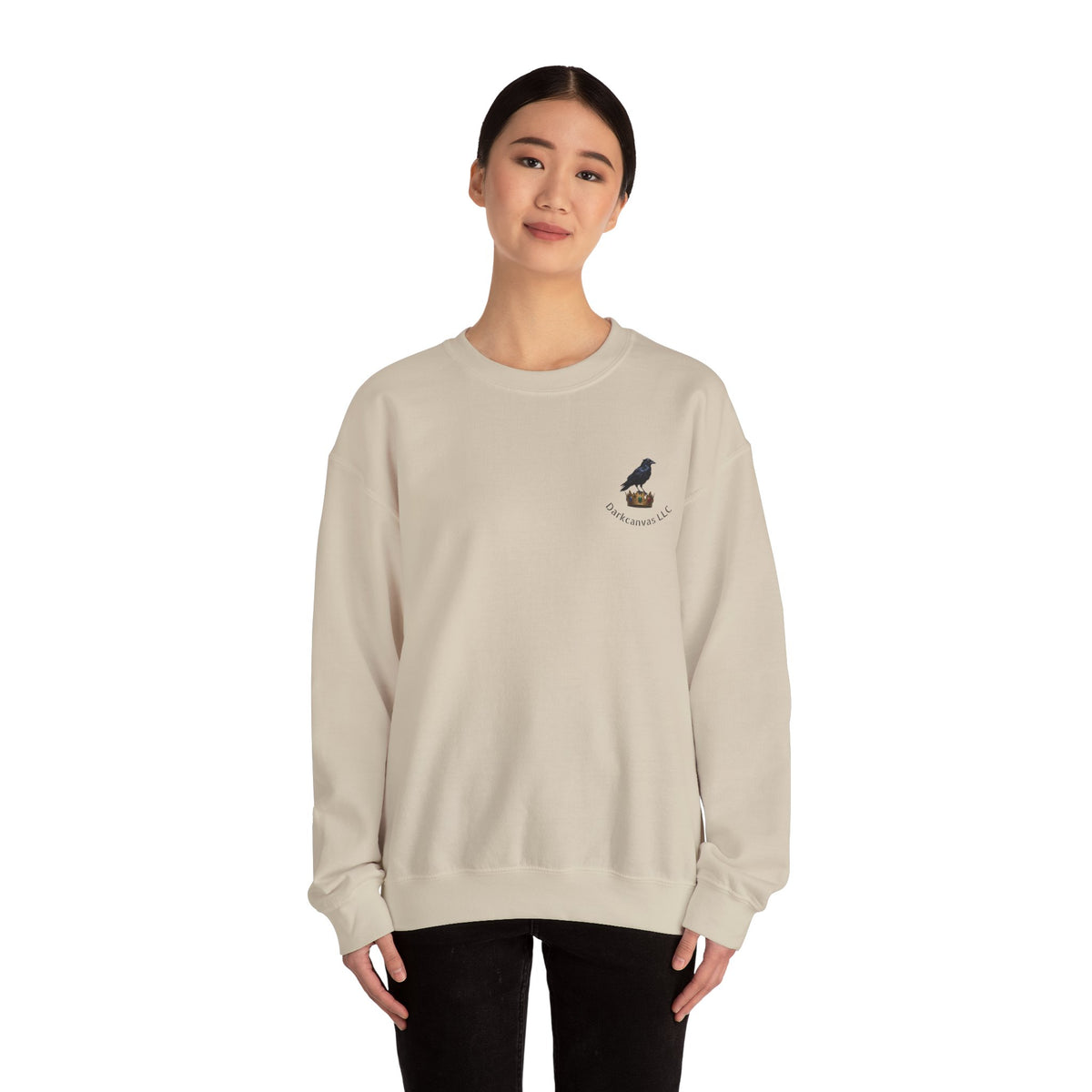 Crewneck Sweatshirt — Raven Skull Graphic Crewneck (Canvas LLC)